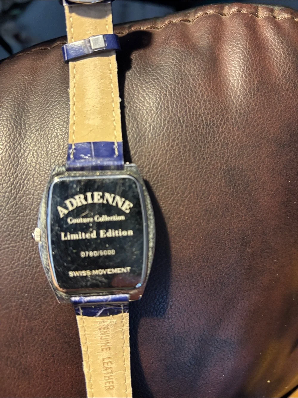 Adrienne Blue Leather Strap Crystal-Embellished Women's Watch